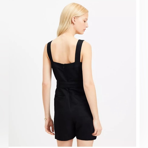 LOFT Linen Blend Belted Strappy Romper in Black - Picture 3 of 8
